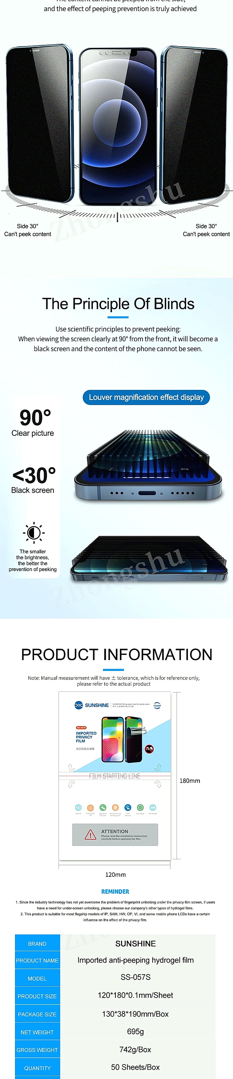 Sunshine SS-057 Hydrogel Screen Protector Film for Mobile — size comparison