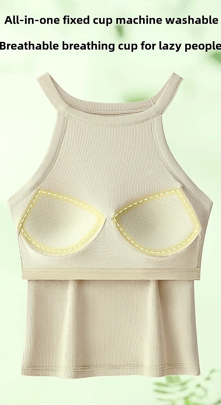 UBOWEN Threaded Halter Neck Camisole with Built-in Bra — feature highlights