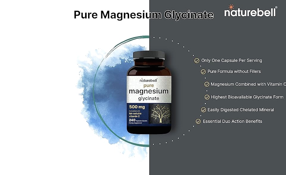 NatureBell Magnesium Glycinate 500mg, 240 Veggie Capsules — assembled view