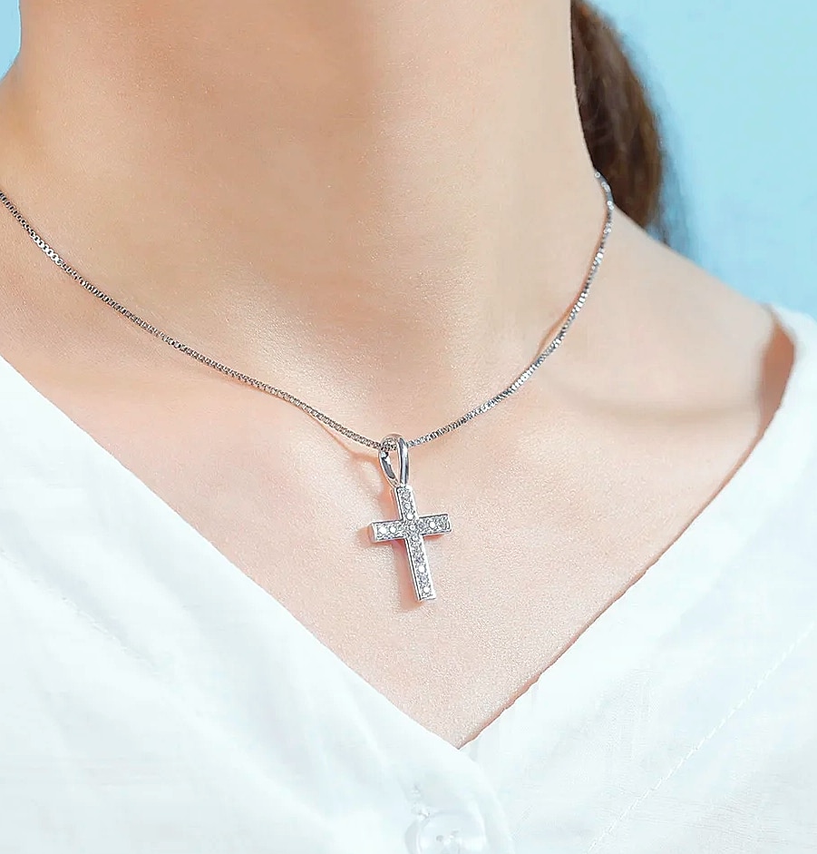 TOPGRILLZ 925 Sterling Silver Ice Zircon Cross Pendant — assembled view