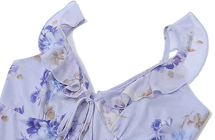 Cryptographic Summer Floral Plunge Maxi Dress Backless — assembled view