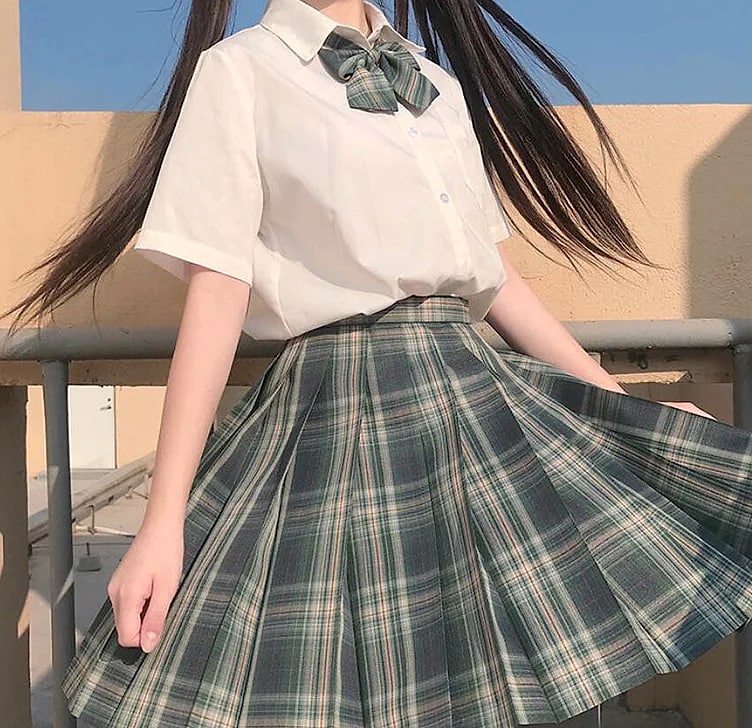 ZOKI Plaid Pleated Mini Skirt High Waist Bow Knot — side view