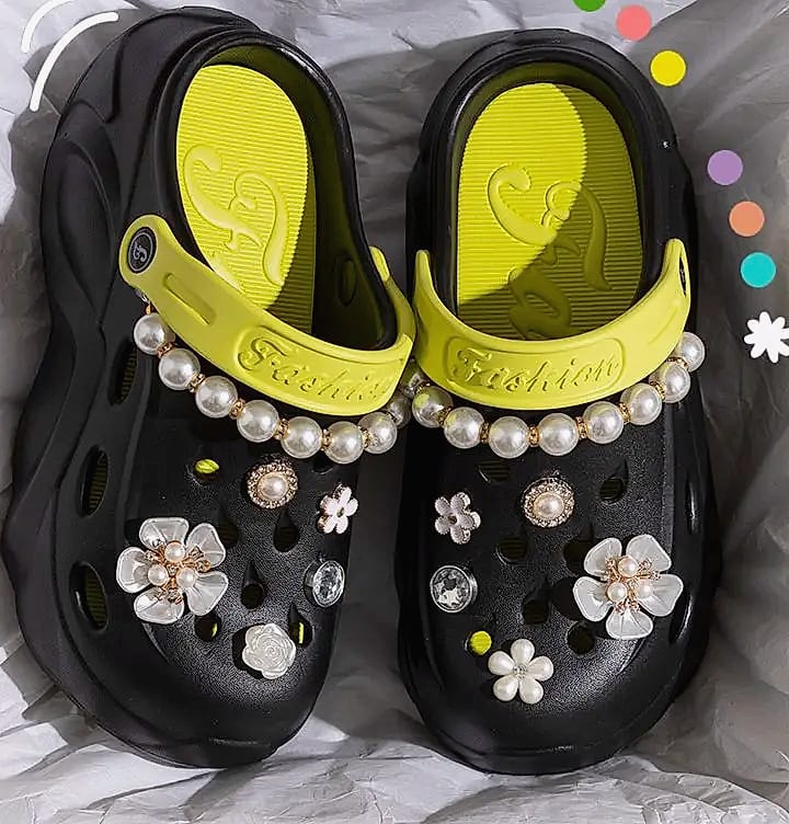 Pearl Chain Chunky Platform Sandals for Women — scale reference