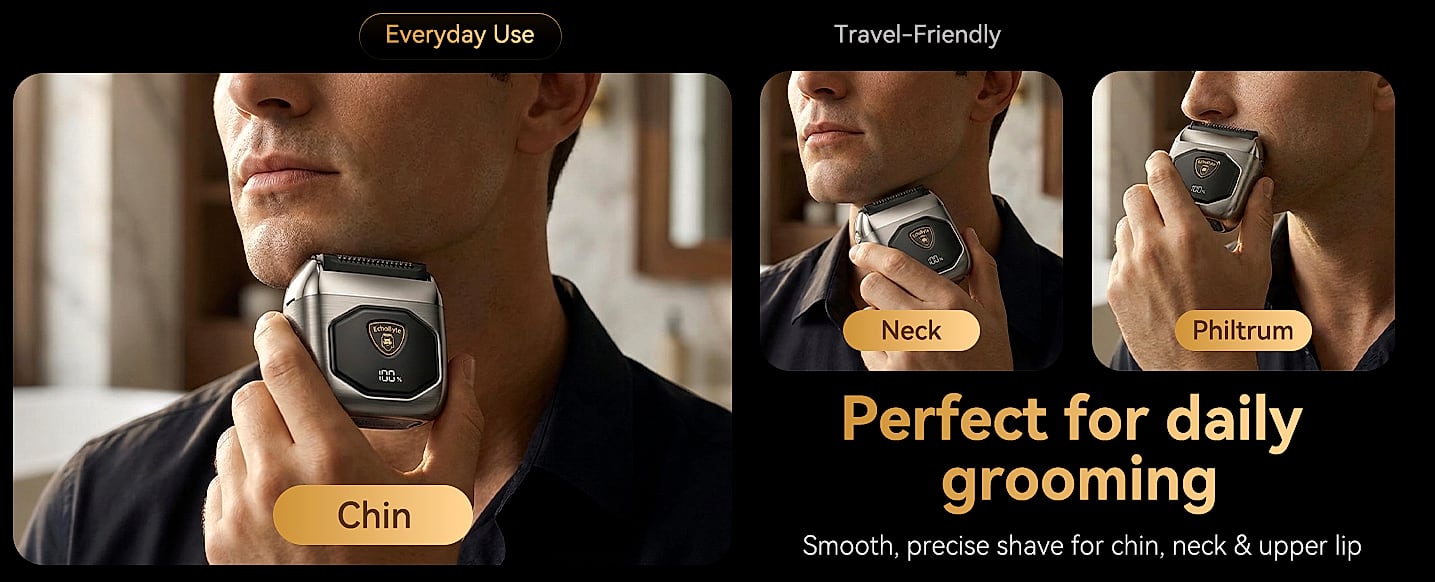 EchoByte 4-Blade Foil Shaver for Men, IPX7 Waterproof — feature highlights