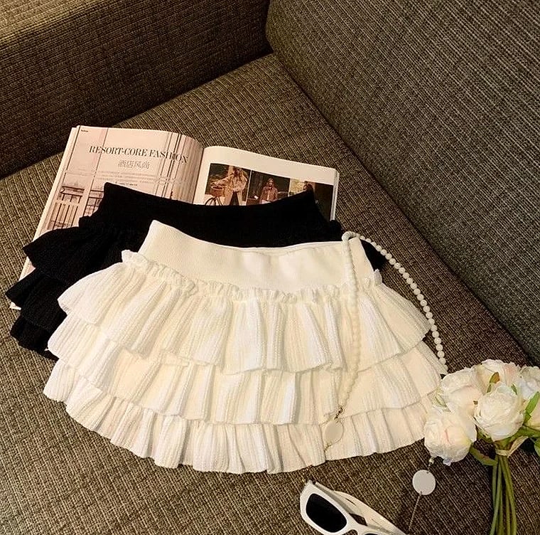 XPQBB Women's Mini Skirt Korean Fashion Ruched Ruffle — parts overview
