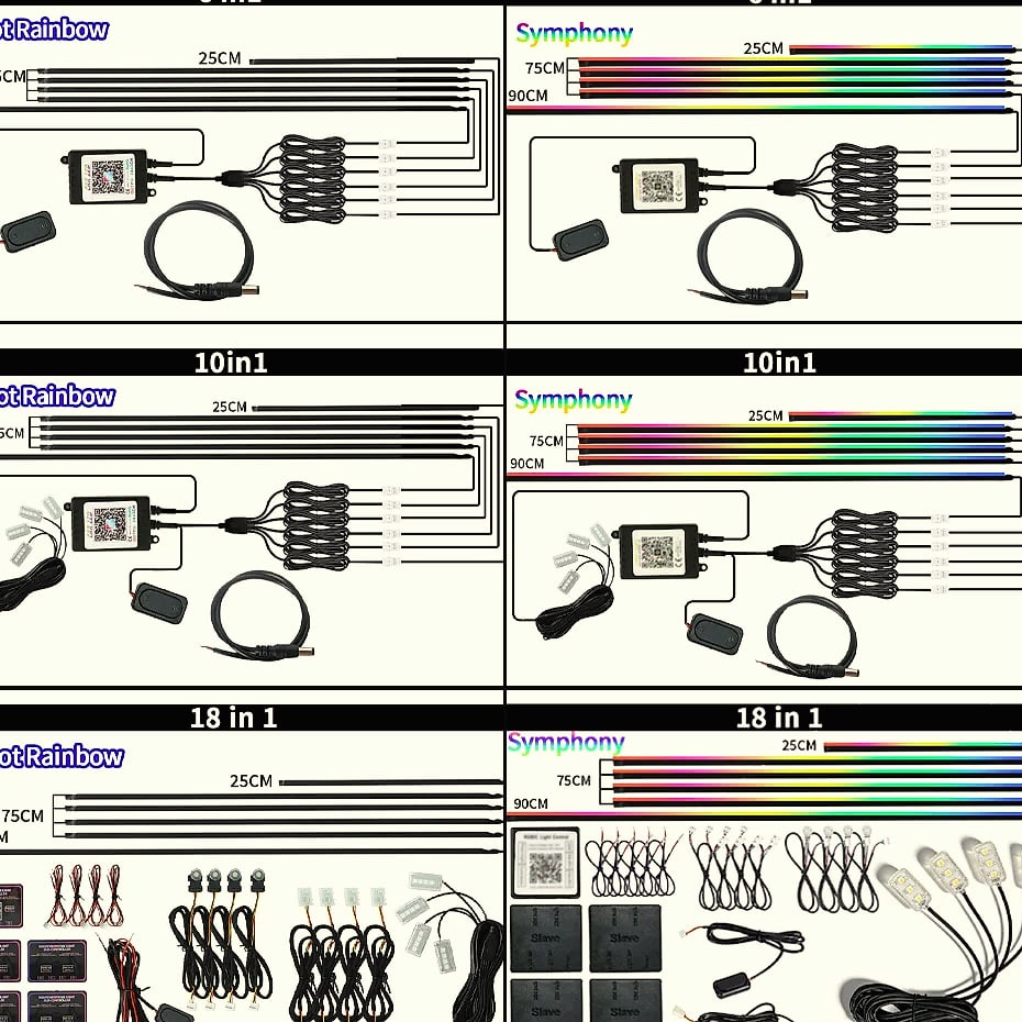 WUMFIRE RGB LED Car Ambient Light Strip Kit with App Control — assembled view