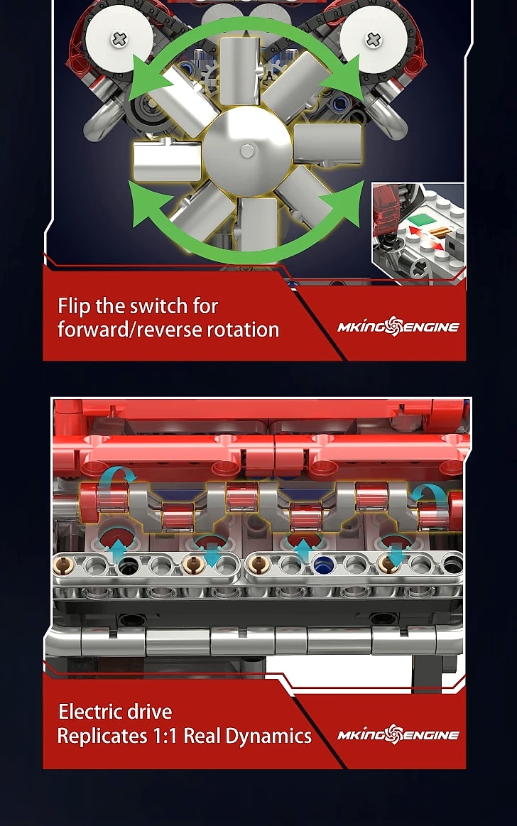 Mould King 10088 The V8 Engine Building Block Assembly — feature highlights