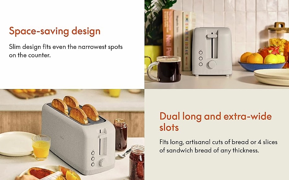 Bella 2 Slice Slim Toaster 900W with 10" Long Slot — assembled view