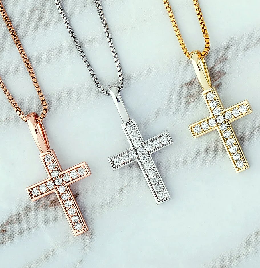 TOPGRILLZ 925 Sterling Silver Ice Zircon Cross Pendant — close-up details