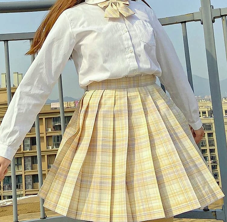 ZOKI Plaid Pleated Mini Skirt High Waist Bow Knot — build progress