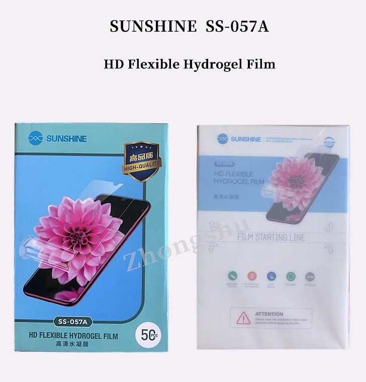 Sunshine SS-057 Hydrogel Screen Protector Film for Mobile — size comparison