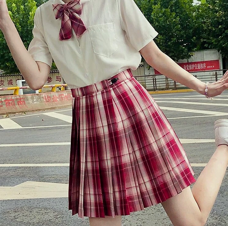 ZOKI Plaid Pleated Mini Skirt High Waist Bow Knot — parts overview