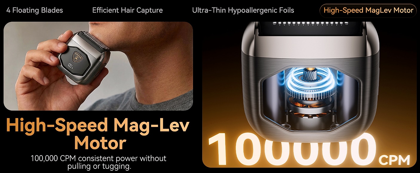 EchoByte 4-Blade Foil Shaver for Men, IPX7 Waterproof — scale reference