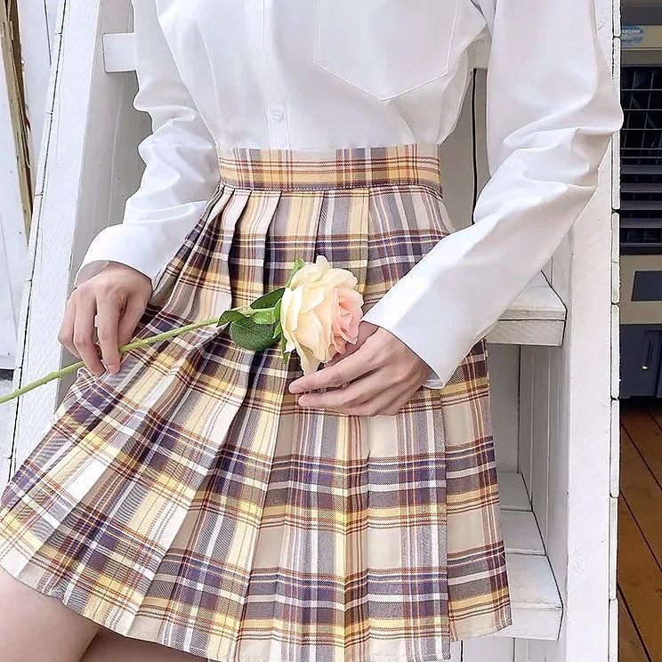 ZOKI Plaid Pleated Mini Skirt High Waist Bow Knot — parts overview