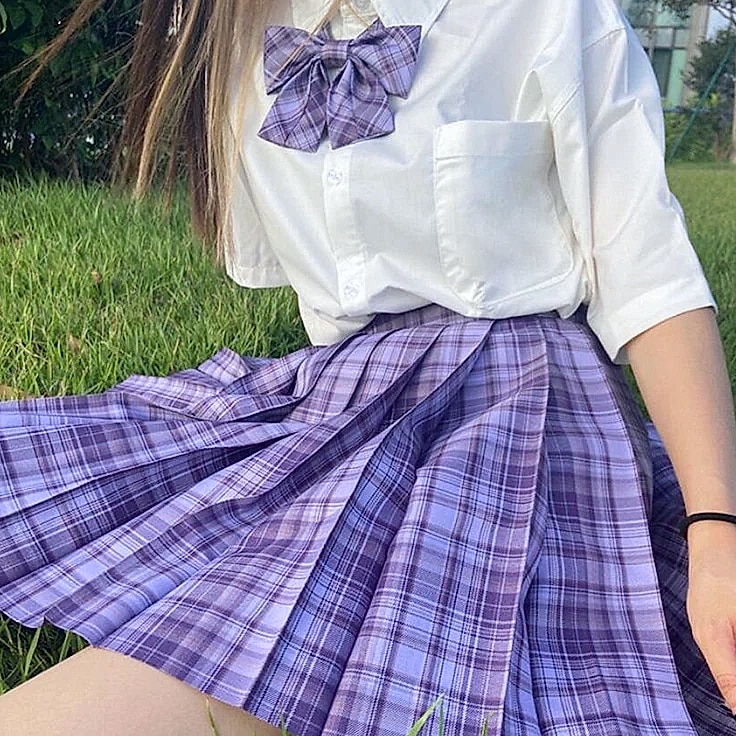ZOKI Plaid Pleated Mini Skirt High Waist Bow Knot — parts overview