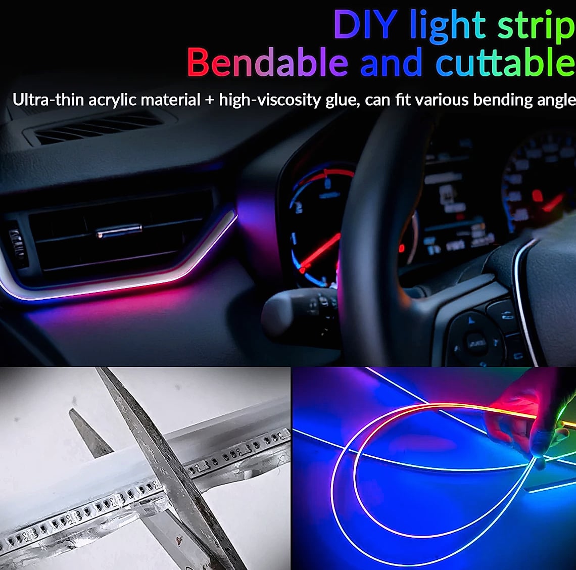 WUMFIRE RGB LED Car Ambient Light Strip Kit with App Control — feature highlights