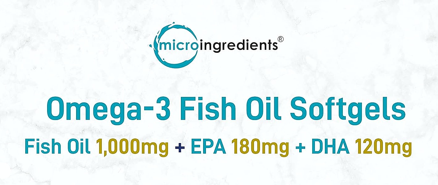 Micro Ingredients Omega 3 Fish Oil 1000mg, 300 Softgels — package contents