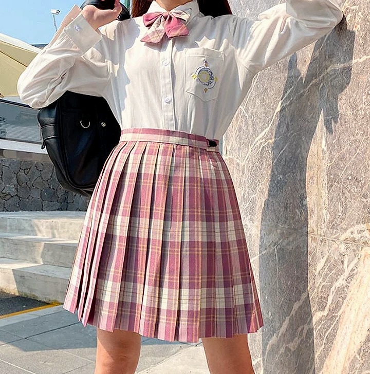 ZOKI Plaid Pleated Mini Skirt High Waist Bow Knot — parts overview