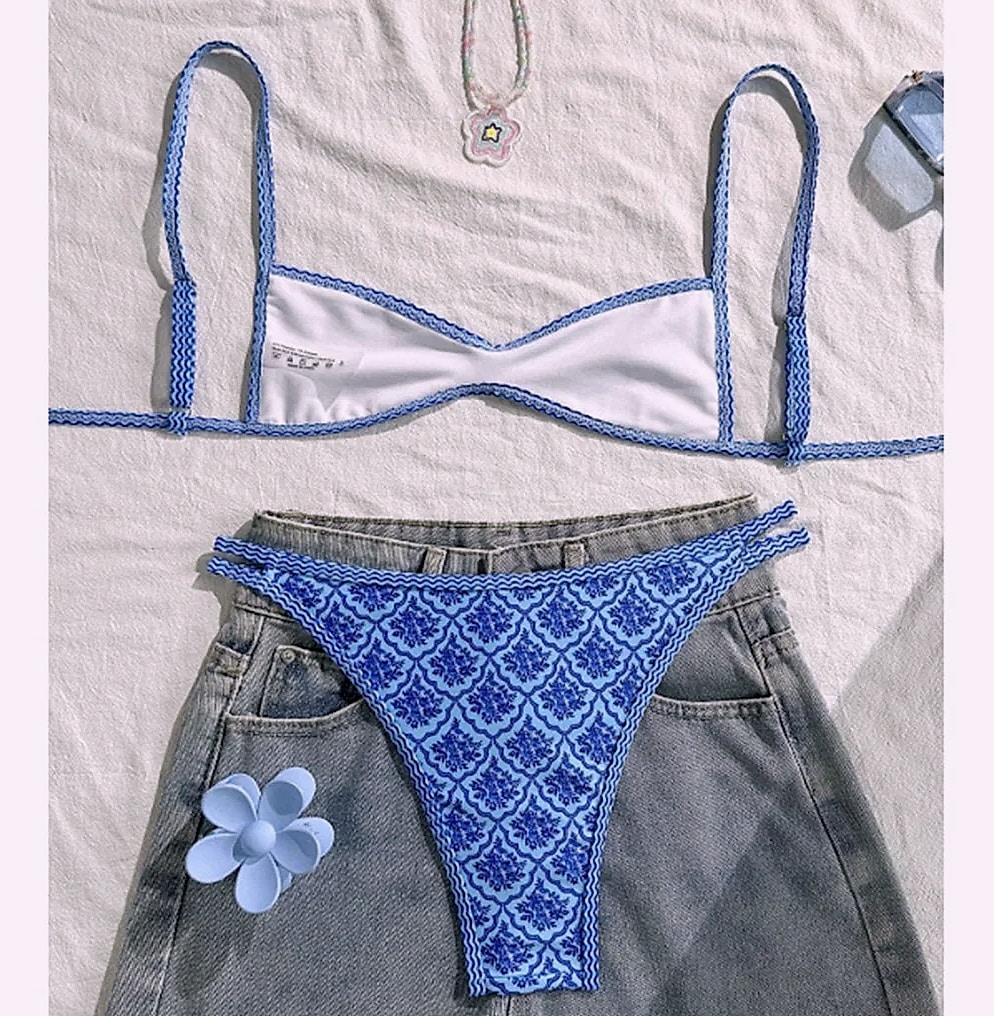 Varleinsar Floral High-Leg Bikini Two-Piece Swimsuit — size comparison