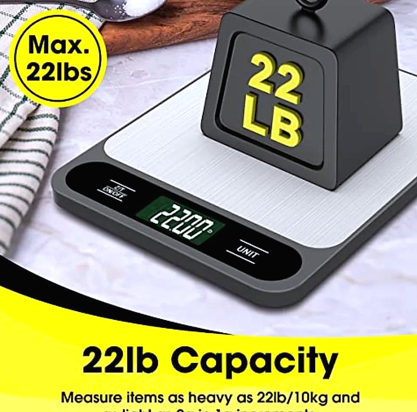 Digital Kitchen Scale 10kg 22lb with Tare Function — close-up details