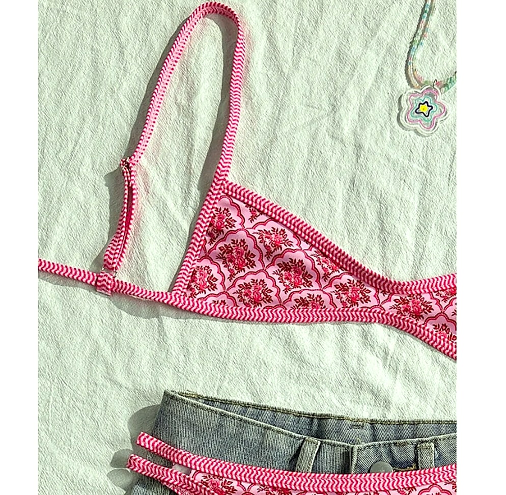Varleinsar Floral High-Leg Bikini Two-Piece Swimsuit — close-up details