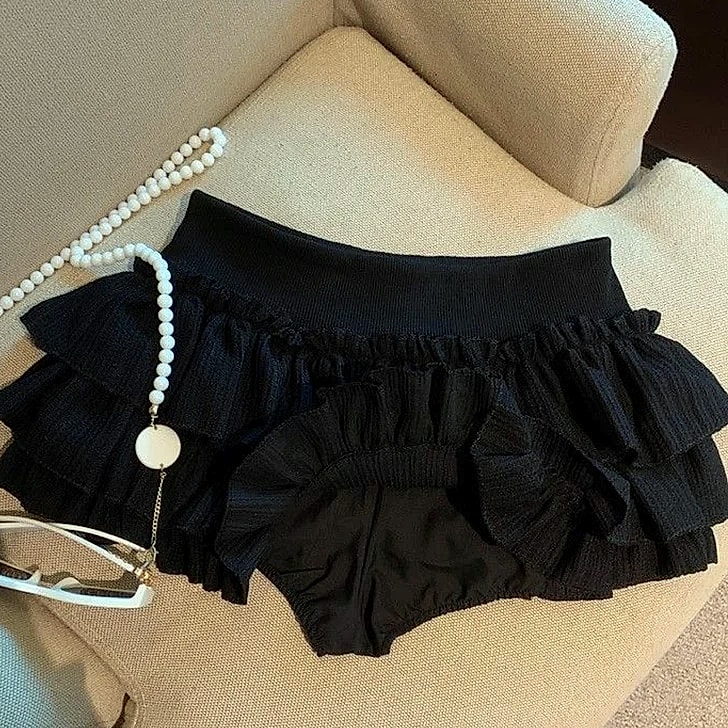 XPQBB Women's Mini Skirt Korean Fashion Ruched Ruffle — assembled view