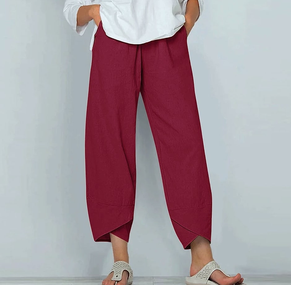 Women Cotton Linen Harem Pants Vintage Printed Wide Leg — parts overview