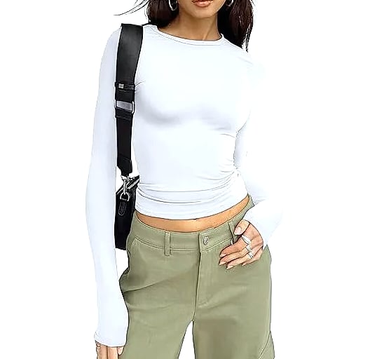 Women's Long Sleeve Crew Neck T-Shirt Slim Fit Solid Tee — side view