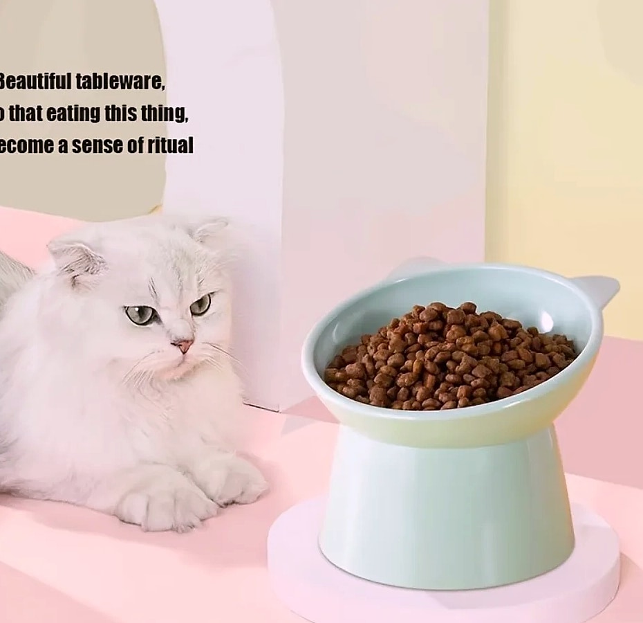 AEHOME Cat-Ear Elevated Pet Bowl Feeder for Cats — close-up details