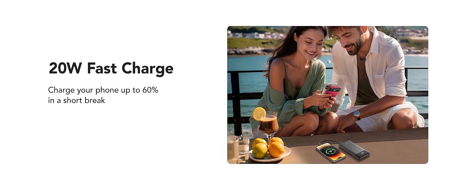 Charmast 20000mAh Portable Charger with Built-in Cables — parts overview