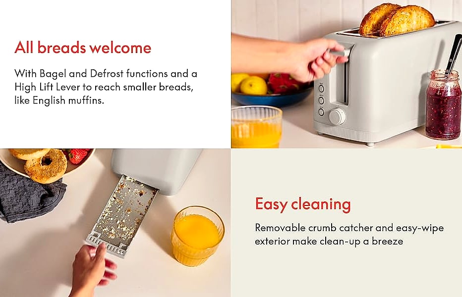 Bella 2 Slice Slim Toaster 900W with 10" Long Slot — close-up details
