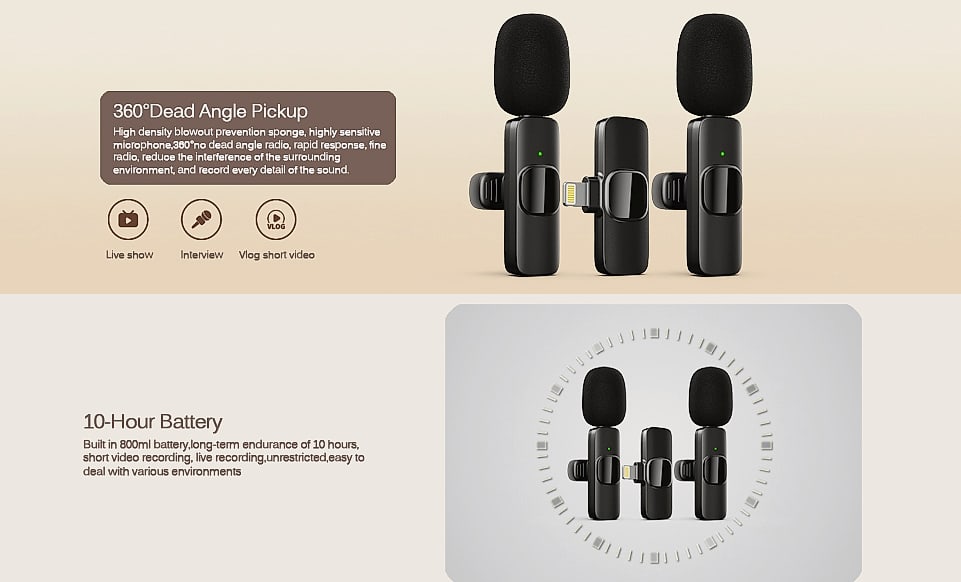 Labstandard Wireless Lavalier Microphone for iPhone and — assembled view