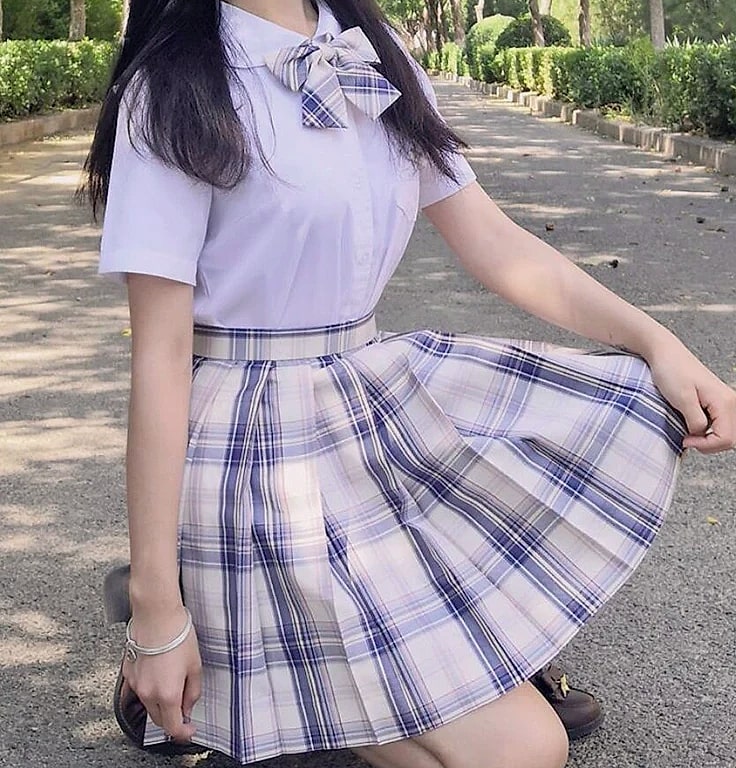 ZOKI Plaid Pleated Mini Skirt High Waist Bow Knot — close-up details