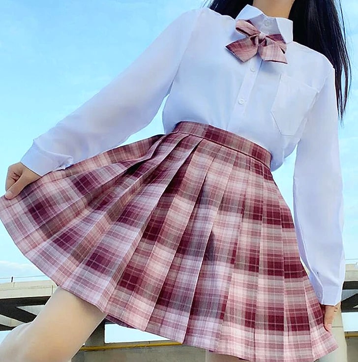 ZOKI Plaid Pleated Mini Skirt High Waist Bow Knot — feature highlights