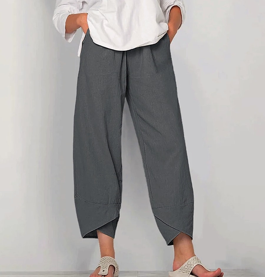 Women Cotton Linen Harem Pants Vintage Printed Wide Leg — side view