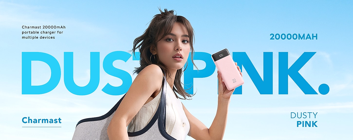 Charmast 20000mAh Portable Charger with Built-in Cables — close-up details
