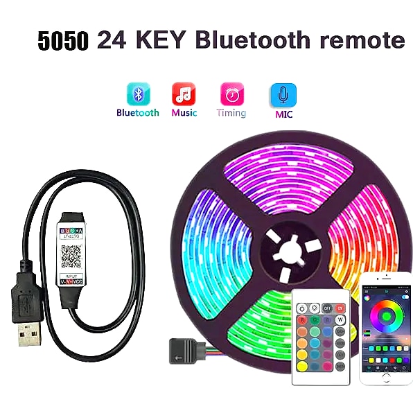 Adiodo USB LED Strip 5050 RGB Smart Light Bluetooth WiFi — side view