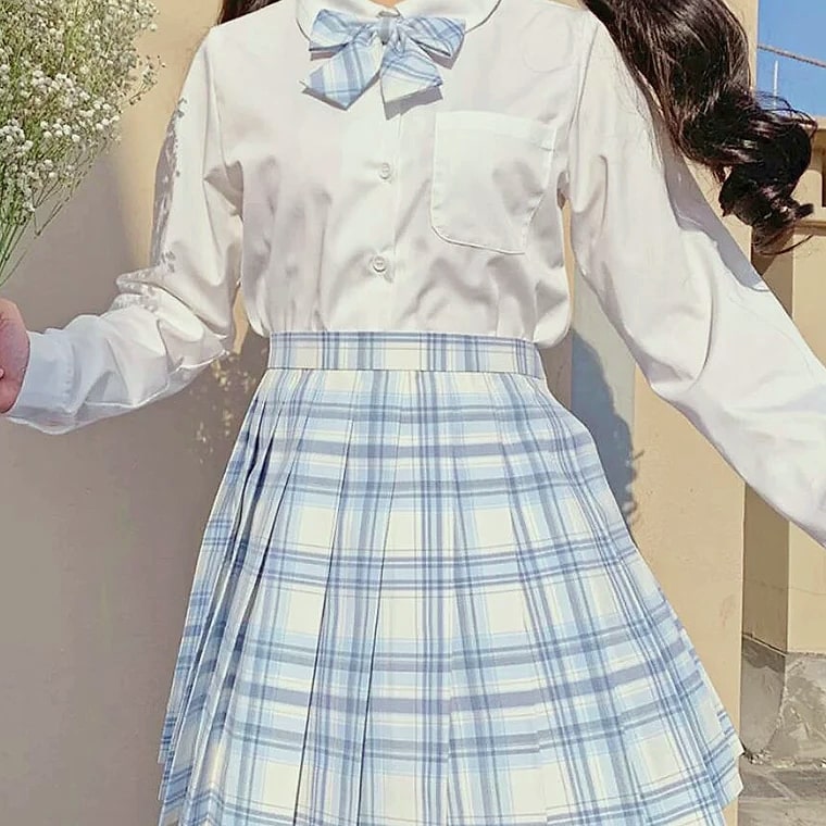 ZOKI Plaid Pleated Mini Skirt High Waist Bow Knot — scale reference