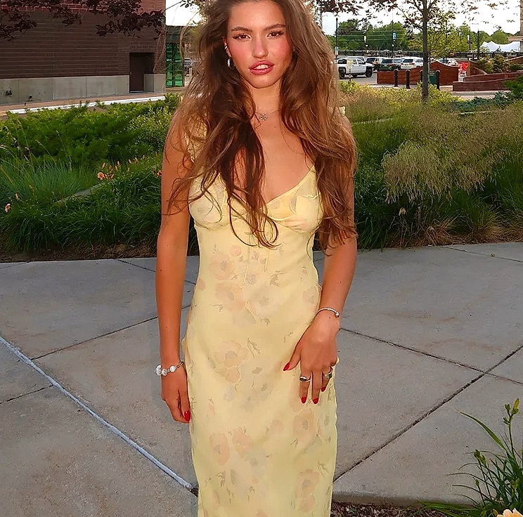 Cryptographic Summer Floral Plunge Maxi Dress Backless — side view