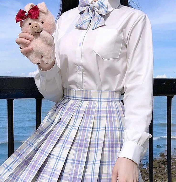 ZOKI Plaid Pleated Mini Skirt High Waist Bow Knot — build progress