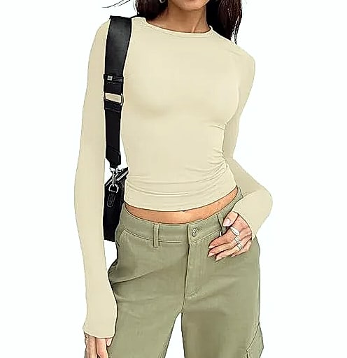 Women's Long Sleeve Crew Neck T-Shirt Slim Fit Solid Tee — build progress