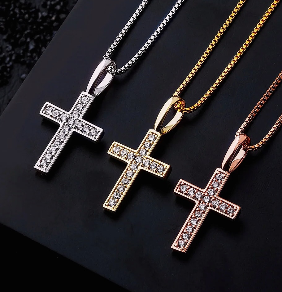 TOPGRILLZ 925 Sterling Silver Ice Zircon Cross Pendant — interior detail