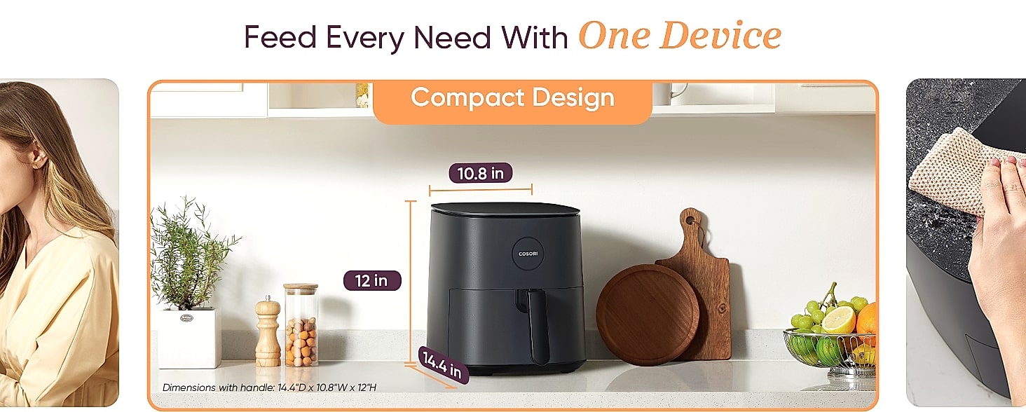 Cosori Air Fryer Pro 5QT Compact with Ceramic Basket — parts overview