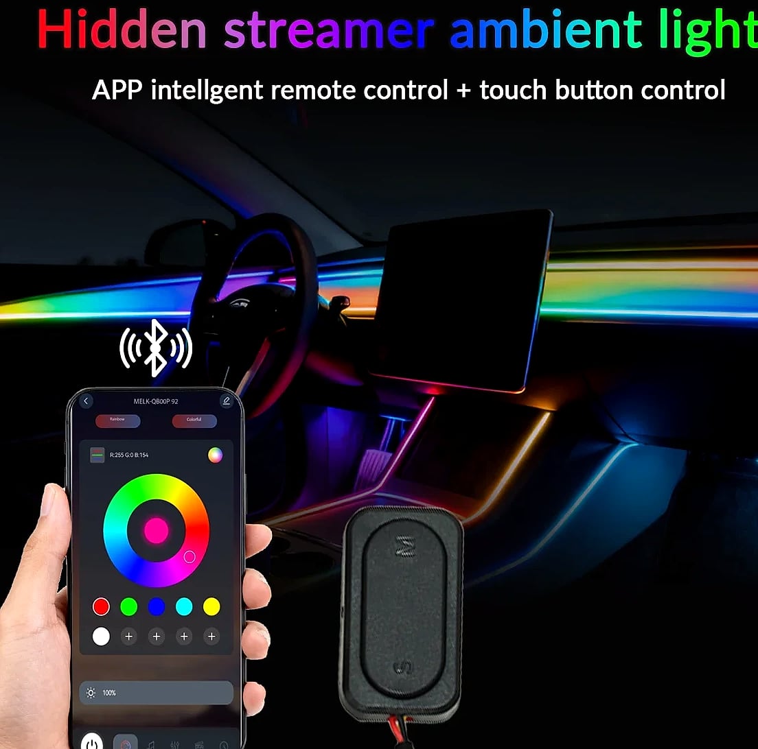 WUMFIRE RGB LED Car Ambient Light Strip Kit with App Control — scale reference