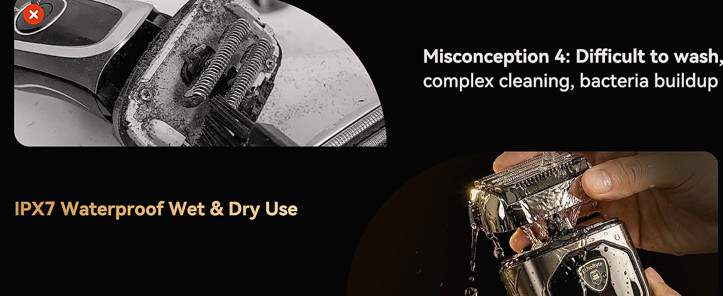 EchoByte 4-Blade Foil Shaver for Men, IPX7 Waterproof — interior detail