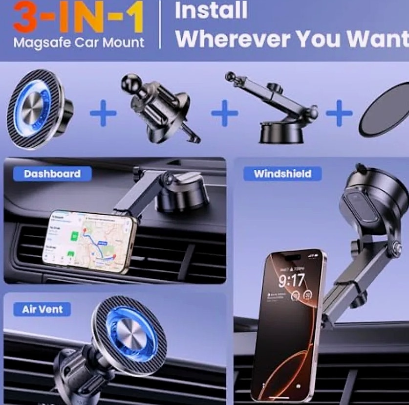 Magnetic Car Phone Holder with MagSafe Compatibility — close-up details