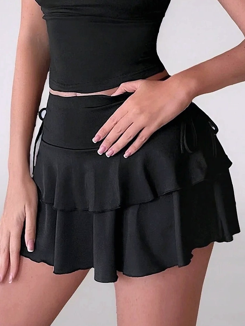 Soqoool High Waist Solid Color Short Skirt for Women — assembled view