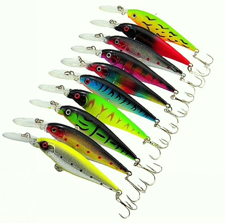 10 Piece Fishing Lure Set with Bell, 11cm Wobbler Baits — parts overview
