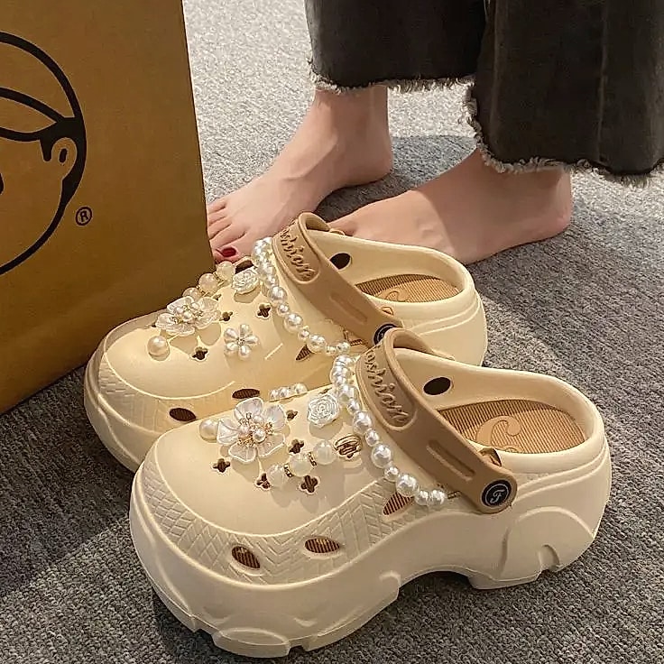 Pearl Chain Chunky Platform Sandals for Women — parts overview