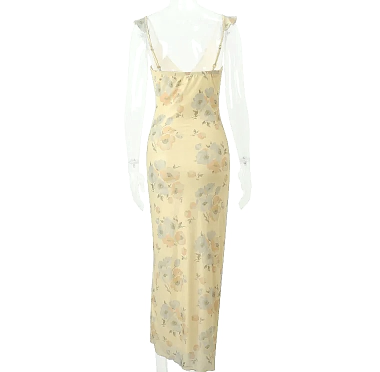 Cryptographic Summer Floral Plunge Maxi Dress Backless — feature highlights